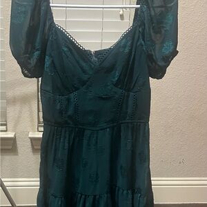 Puff-Sleeve V-Neck Tiered Dress